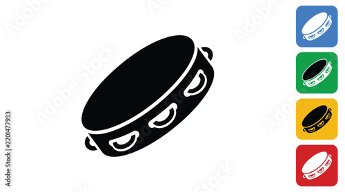 Tambourine musical instrument icon set showing vibrant colors and simple flat vector graphic design style illustration