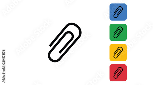Paperclip icons rendered in vibrant flat colors on white backgrounds for modern digital user interface design