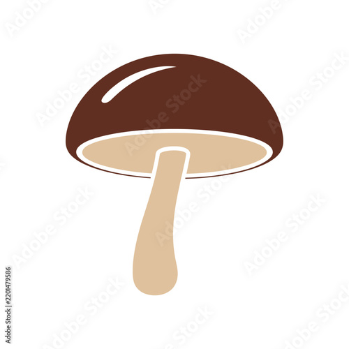 Simple illustration of a brown shiitake mushroom with a beige stem, isolated on a white background. Flat design.