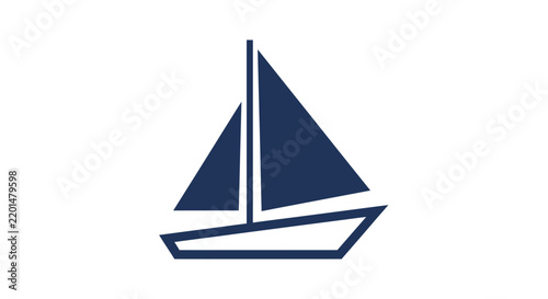 Simple Minimalist Icon of a Blue Sailboat on White Background, Vector Graphic