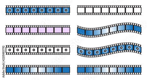 Film strip frame set isolated on transparent background cinema filmstrip template and art design reel graphic elements.