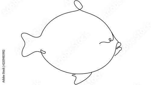 Simple line drawing fish white background.