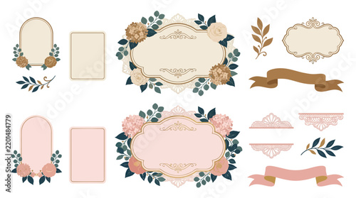 Floral Decorative Frames and Banners Isolated Transparent Background
