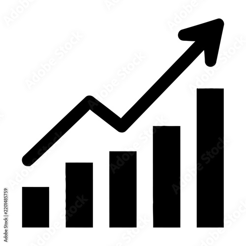 Black and white upward-trending bar chart icon symbolizing financial growth and business success.