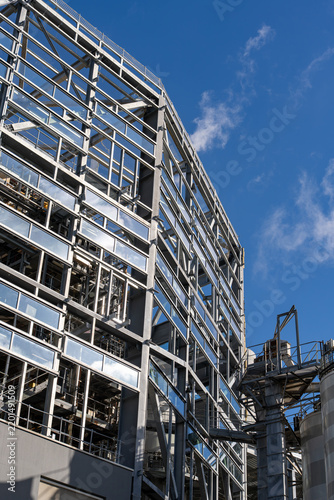 Corner view of a steel framed industrial building under construction