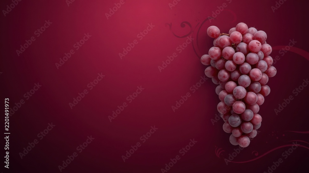 Obraz premium Uvas tintas de primera calidad sobre un fondo con degradado en tono burdeos intenso y remolinos de vino