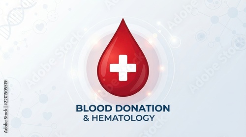 Red blood drop icon with a white medical cross symbol on a light background for donation awareness.