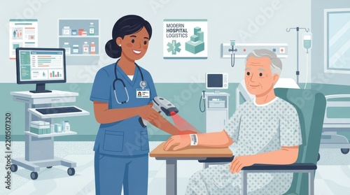 A dedicated healthcare professional using a pulse oximeter on an elderly patient in a hospital setti
