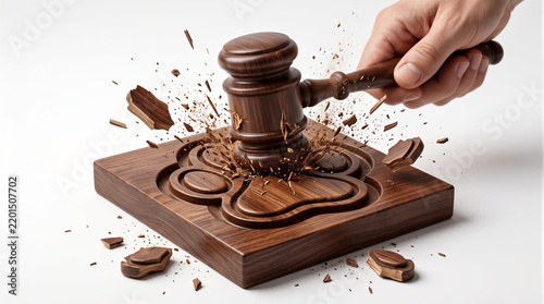 3D render of a judge gavel hitting a wooden block carved with a pet paw print. Visual metaphor for animal rights, pet protection laws, legal justice, and animal welfare legislation