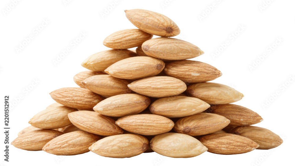 Obraz premium Pile of raw almonds healthy snack, isolated on transparent background