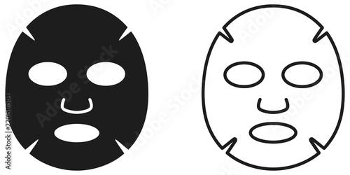 Facial sheet mask black icon vector set for skincare cosmetic routine use.