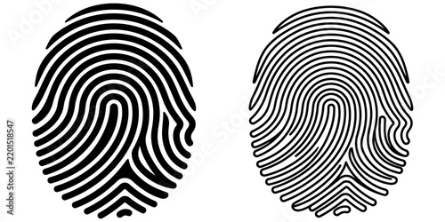 Fingerprint identification black icon set for security biometric tech data.