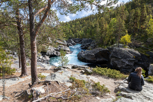 Ridderspranget Gorge with Turquoise Sjoa River in Jotunheimen, Norway