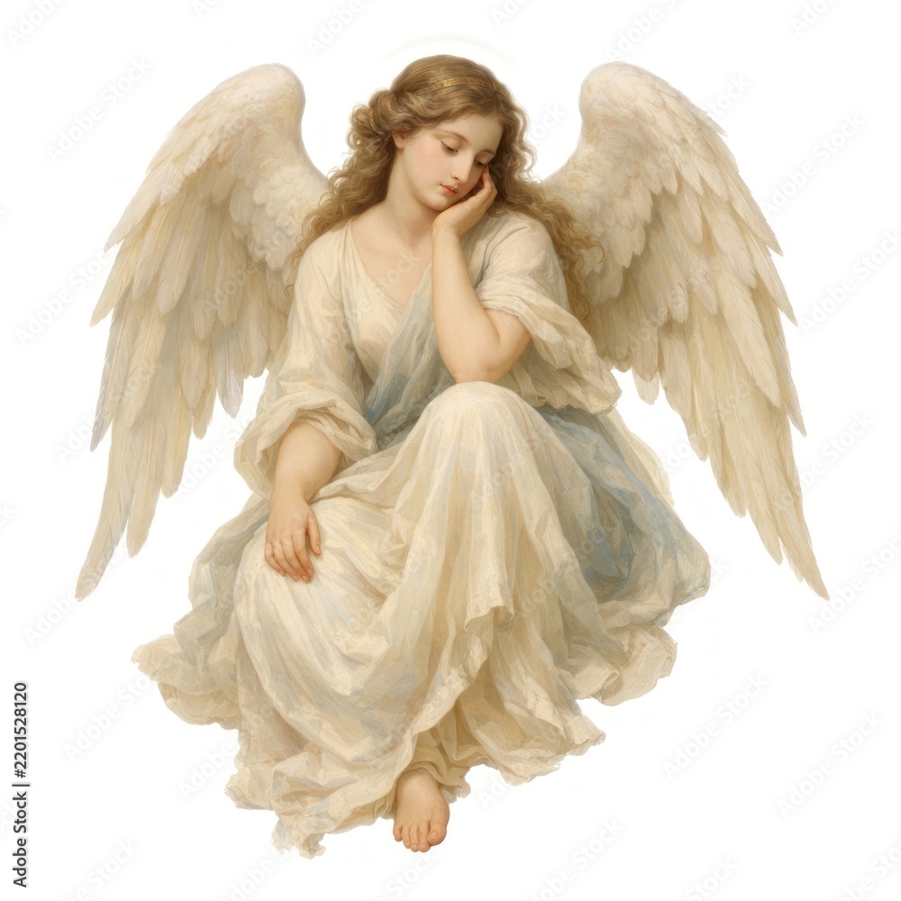 Fototapeta premium Serene angel in thoughtful pose.