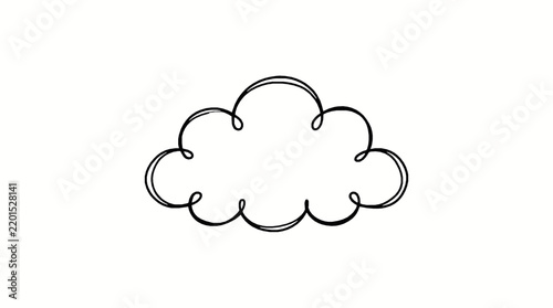 A simple hand drawn cloud icon isolated on a clean white background for design with continuous line drawing