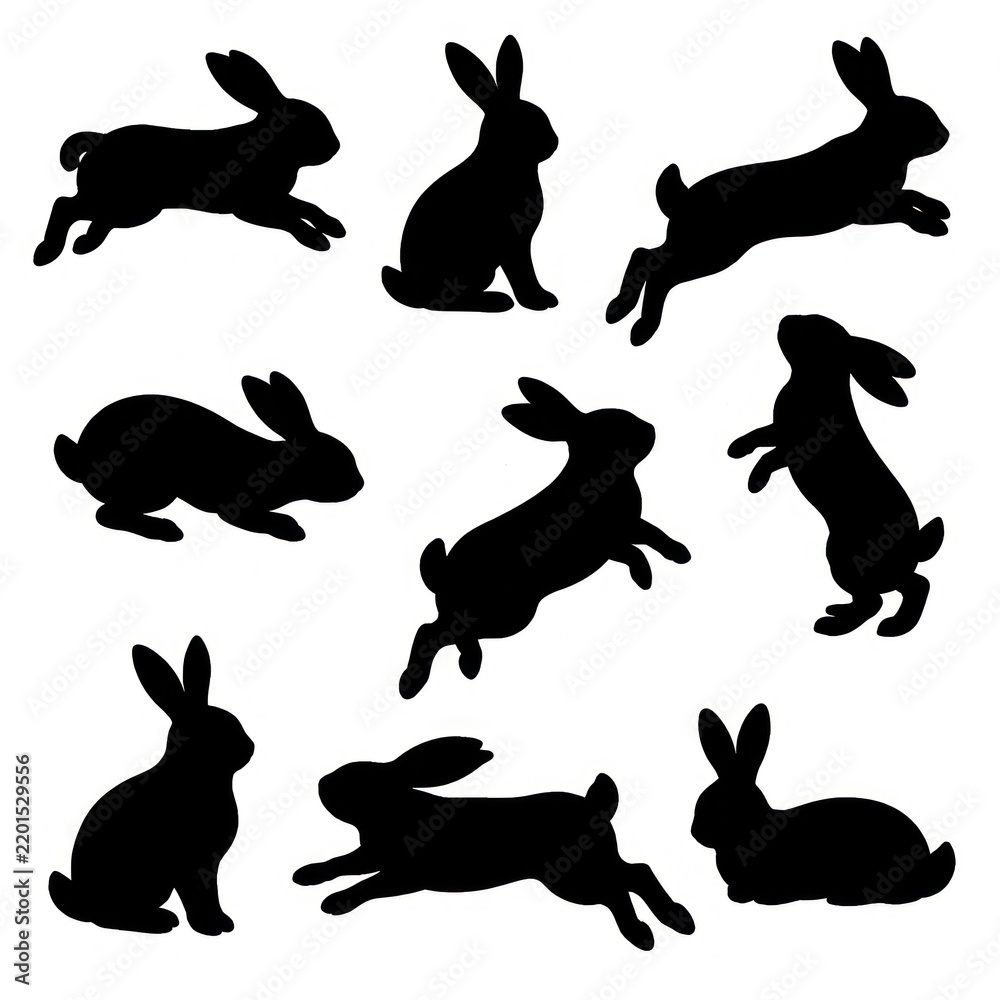 Obraz premium Silhouette rabbits in various poses.