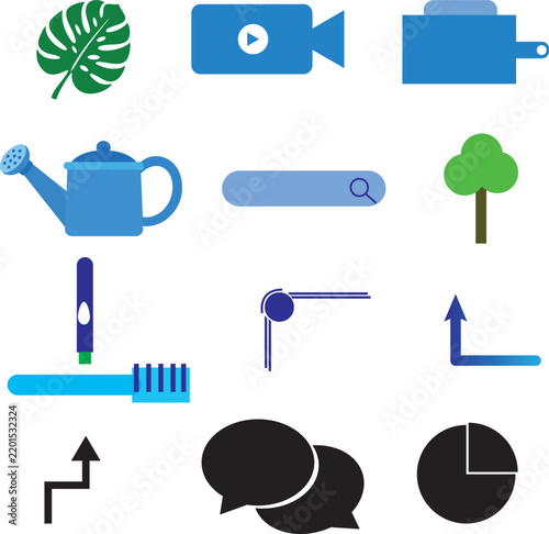 Modern Flat Vector Icon Collection with Nature, Media, Search, Tools and Business Symbols