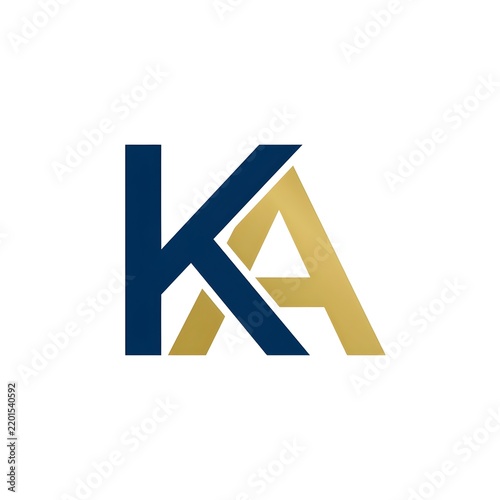 KA letter logo design in blue and gold colors on white background