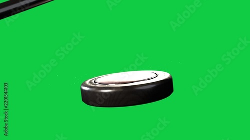 Mallet entering left and striking pink puck, sparking, bouncing, showing response on transparent bg