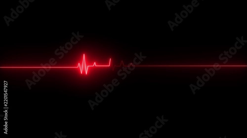 Glowing red heartbeat monitor line pulsing on a dark black background