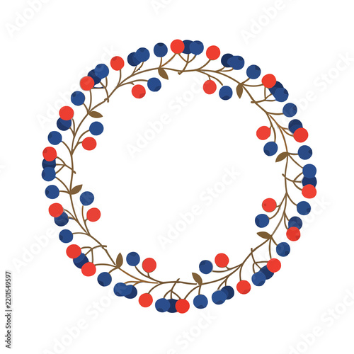 Wreath of red and blue berries on branches