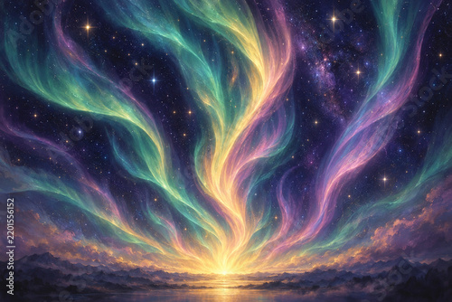 Vibrant Aurora Borealis Over Mountain Landscape