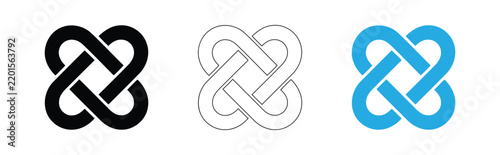 Abstract double heart knot icon set, interlocked infinity loop vector illustration for love, unity, logo design, relationship, and modern branding concept