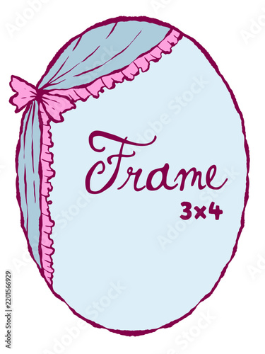 Fotografie hand-drawn wedding frame with bow blue and pink