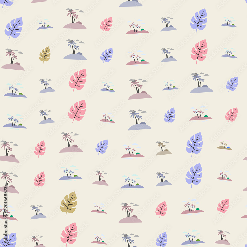 Naklejka premium Tropical Islands and Palm Trees Seamless Pattern