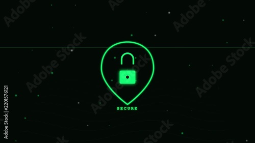 Digital security lock icon animation on dark background 4K