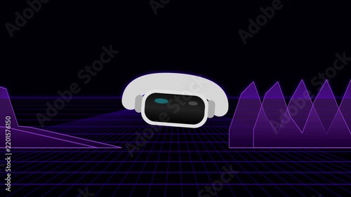 Animated robot moving over a purple digital grid in 4K