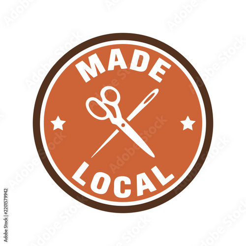 Made Local circular badge with scissors and needle icon for small business branding and retail labels