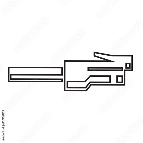 A simple outline icon of a standard plug connector used at the end of Ethernet cables for wired computer networks.