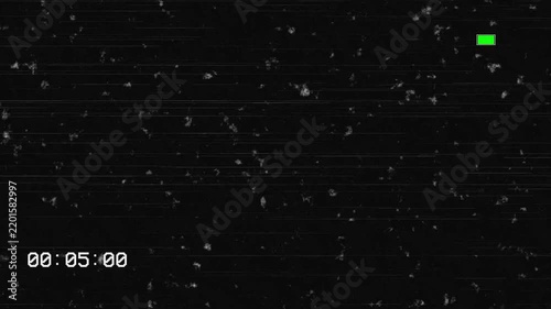 Vintage vhs tape sp playing overlay with heavy tracking lines static noise timecode and battery icon on a black background.