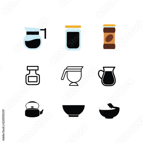 Pot, jar and jug icon set, collection