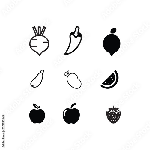 Vegetable and fruit icon set, collection