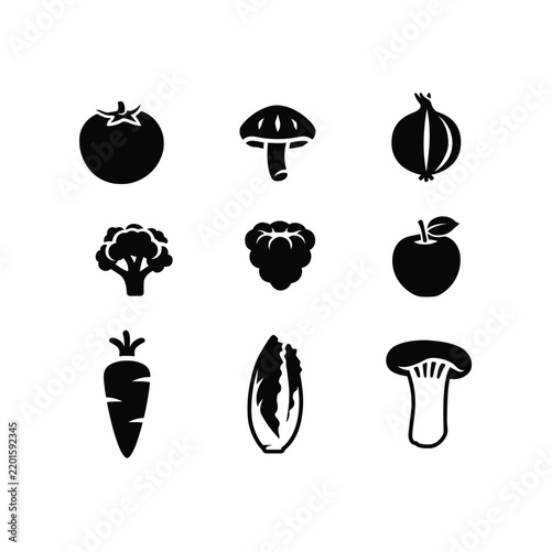 Vegetable icon set, food, nature, fruit