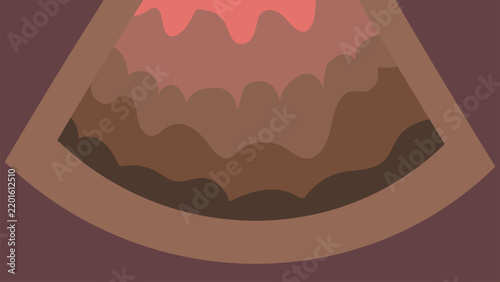 Abstract brown and terracotta wavy background with layered fluid shapes in arc frame