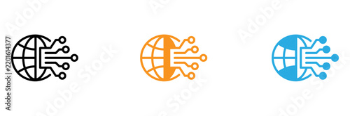 Global network connections and digital data exchange concept with globe icon variations