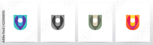 Modern sleek map location pin transparent overlay on bold initial letter U