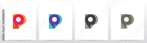 Modern sleek map location pin transparent overlay on bold initial letter P