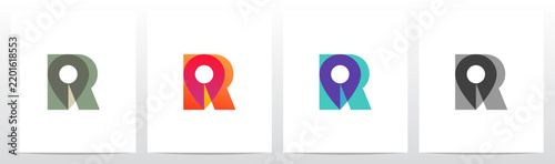Modern sleek map location pin transparent overlay on bold initial letter R