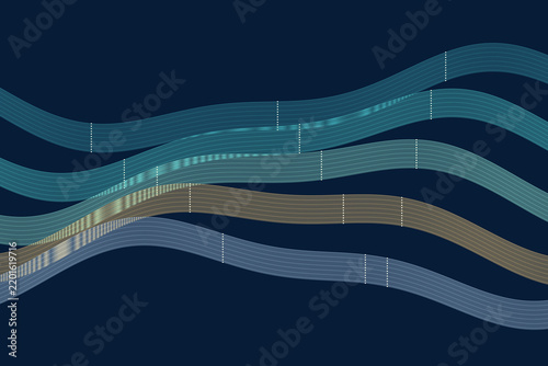 Interwoven teal and gold data currents on a dark background