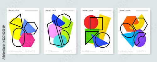 Abstract Geometric Modern Poster Set Design with Colorful Shapes and Black Outlines. Vector Illustration