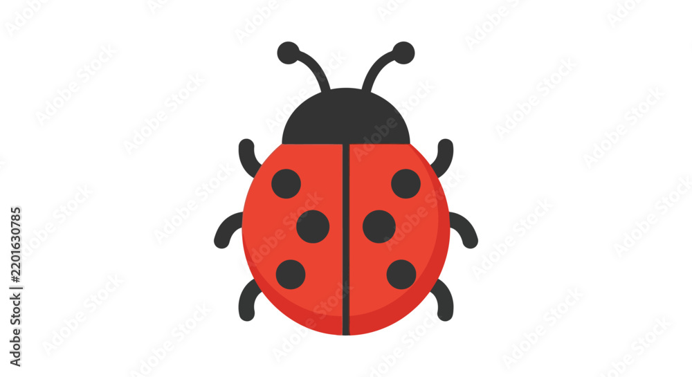 Fototapeta premium A flat vector illustration depicts a red ladybug with black spots on a white background