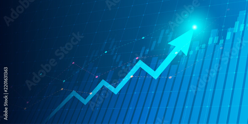 moving up arrow financial chart with stock market graph on blue color background