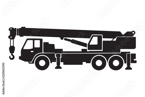 Truck Crane Vector Icon Silhouette Construction Vehicle with Lifting Machine
