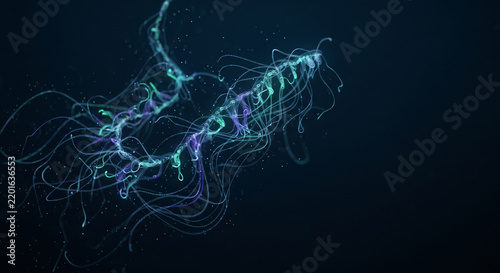 Abstract Bioluminescent Abyssal Siphonophore Deep Sea Filament Background