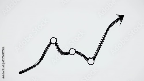 Hand drawn growth chart with upward arrow on white background during animation for business progress