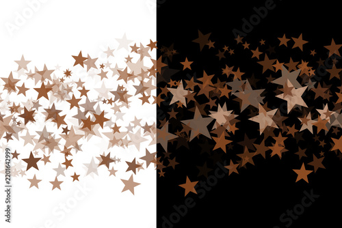 Abstract split composition featuring a dense cloud of overlapping brown stars on dual background halves